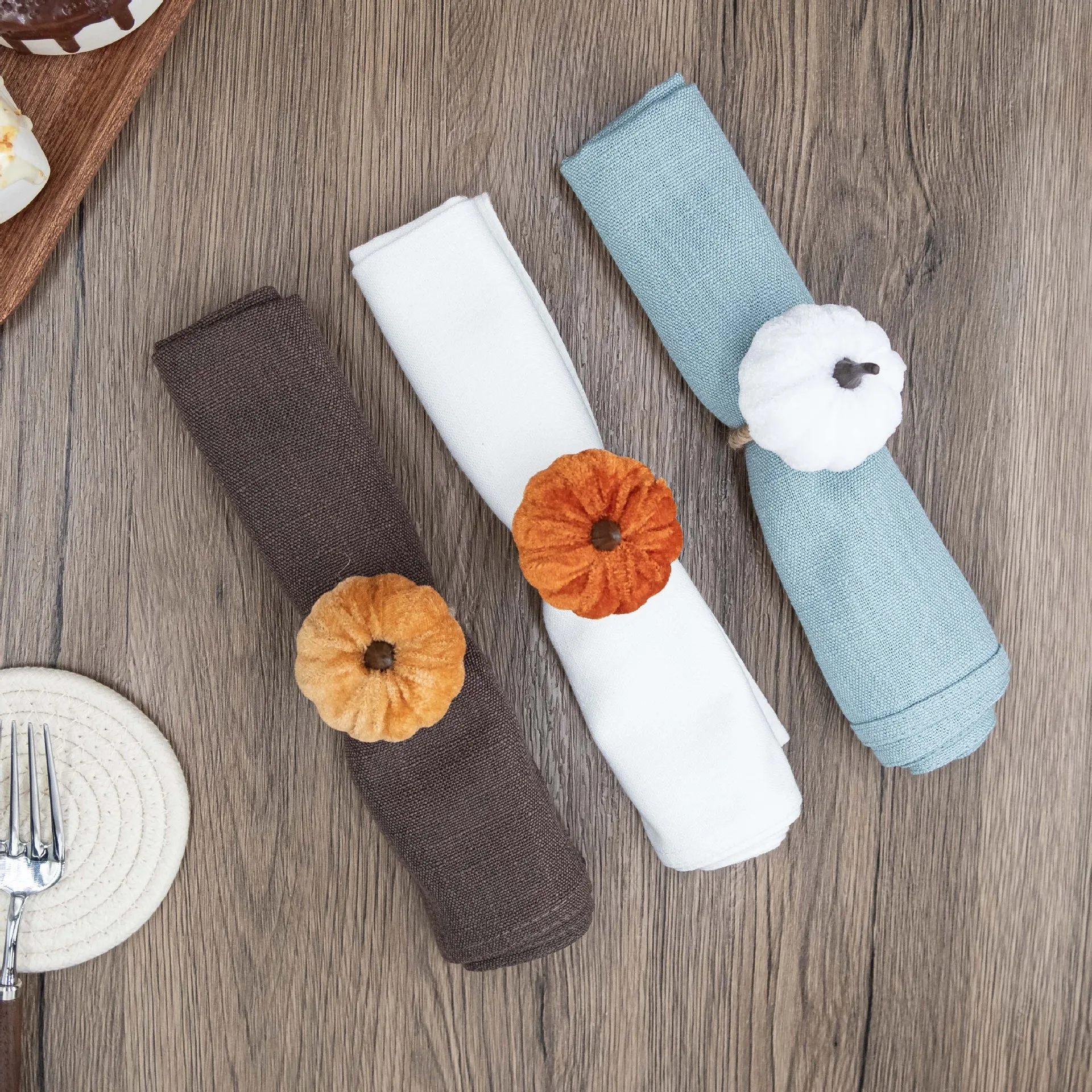Thanksgiving Velvet Napkin Ring Creative Simulation Pumpkin Napkin Buckle for Hotel Table Setup