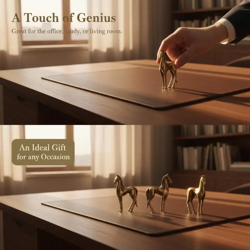 Brass Horse Decorative Statue Artisan Crafted Smooth Sculpture for Living Room Bar Cafe Office Table Home Collection Decor