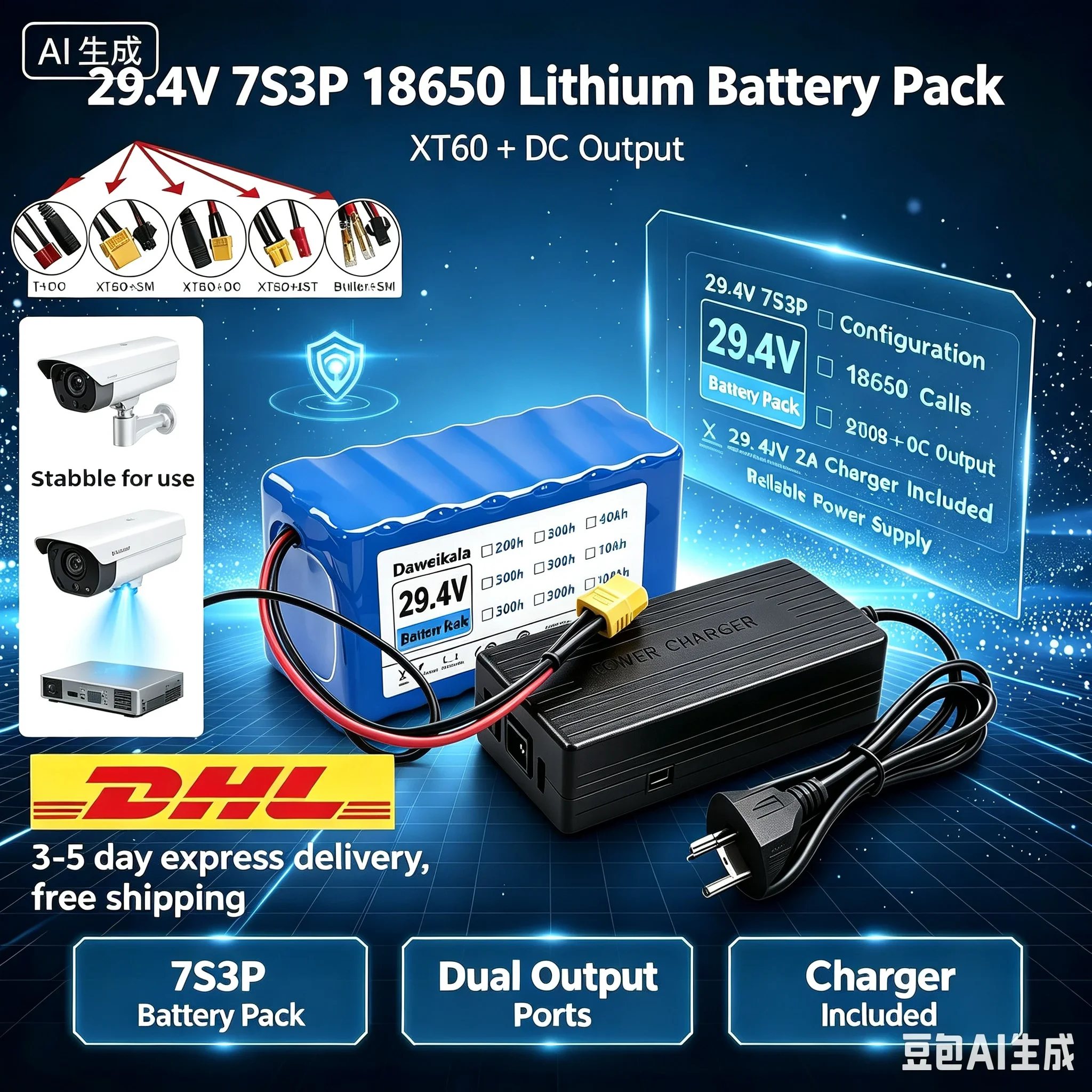 29,4 V 7S3P 18650 Lithium-Akku-Pack, 24 V wiederaufladbarer Li-Ionen-Akku mit BMS-Schutz, integriertem Sicherheitskreis, Leistungs-Akku-Pack mit Ladegerät für Monitor, elektrischen Sprühgerät,