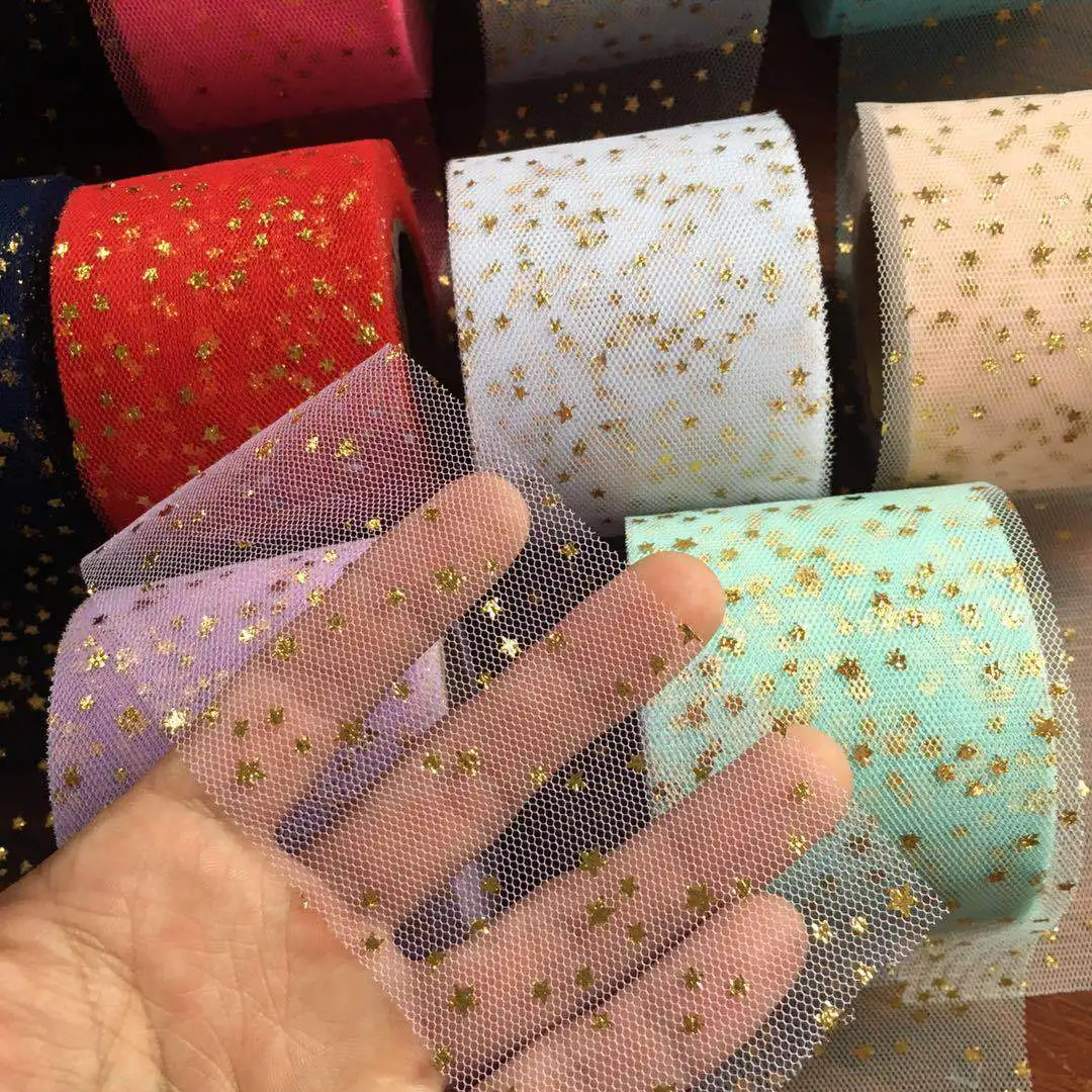 25 Yard Star Tulle Ribbon Roll Fabric 6/8/10/12cm Wide DIY Handmade Hair Clip Bow Knot Headdress Party Shower Wedding Decoration