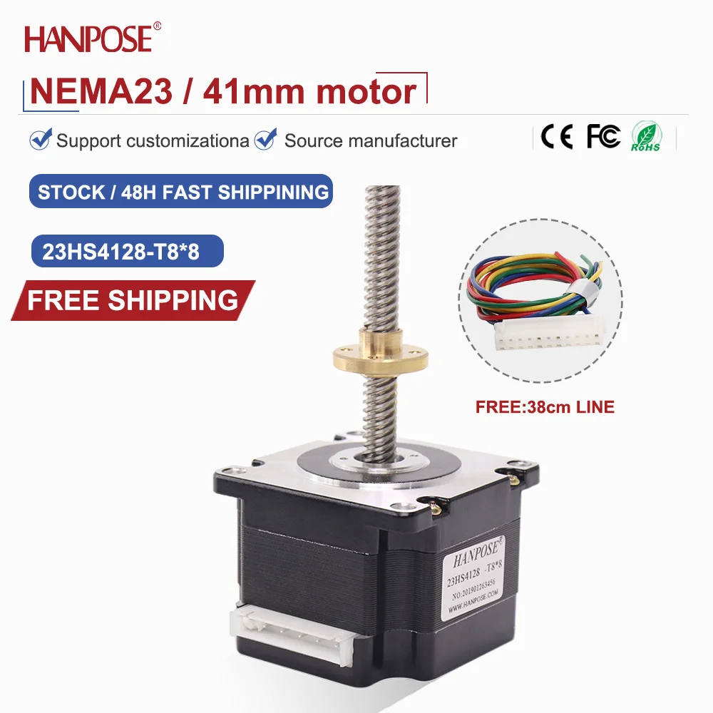 

NEMA23 выходной винт шаговый двигатель 23HS4128-T8*8 2,8A 100-400 мм трапециевидный винт трапециевидная резьба