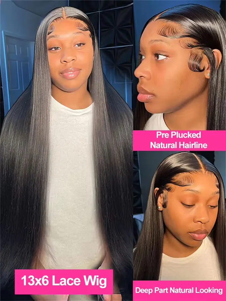 Cabelo reto cabelo humano 13x4 13x6 perucas dianteiras do laço peruca sem cola em linha reta cor natural para as mulheres fácil de usar 200% densidade