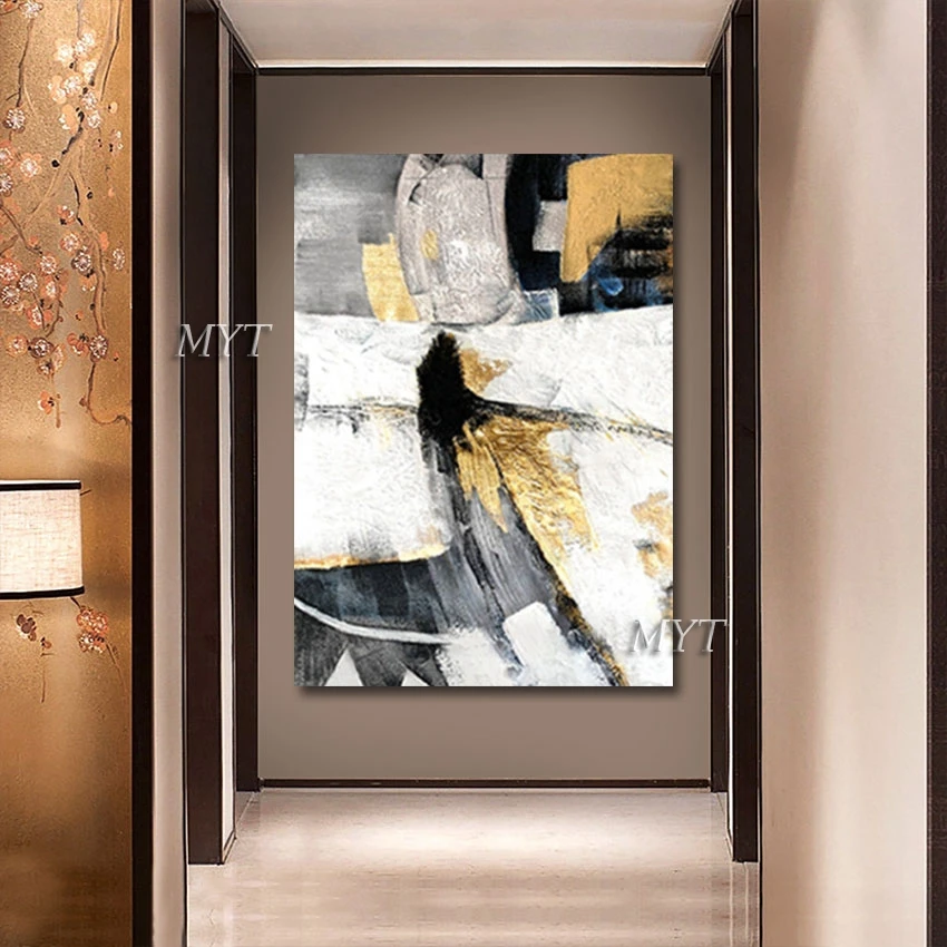 

Art Abstract White Black Texture Gold Foil Oil Painting Canvas Unframed Wholesale Of Picture Cheap Artwork Outdoor Wall Decor