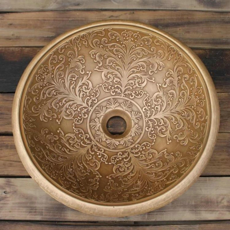 

3Colors, Artistic Cast Bronze Cast Brass Embossed Countertop Semi-Counter Wash Basin Bathroom Sink