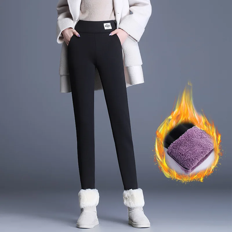 Verdickte, mit Fleece gefütterte Damen-Leggings mit hoher Taille, Winterhose, lässige, dehnbare, schmal geschnittene Thermo-Basisschicht