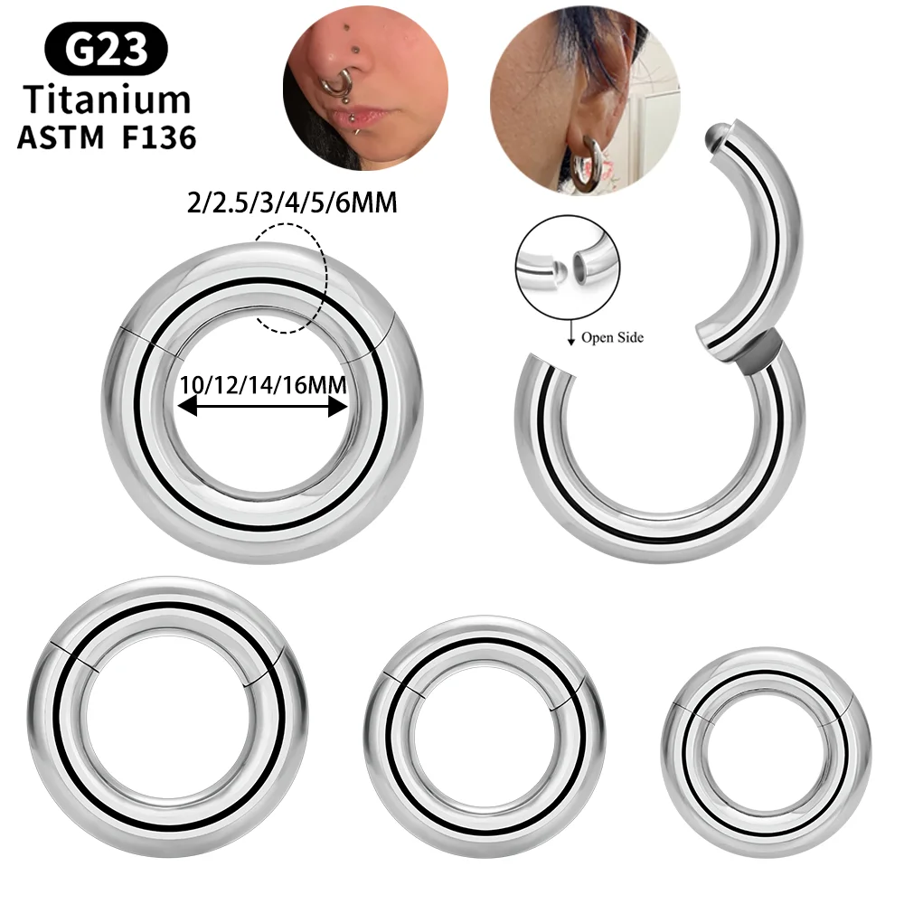 G23 Titanium Large Gauge 6G 8G 10G Hinged Clicker Segment Hoop Ring Septum Nose Piercing Earring Ear Weights Stretcher Expander