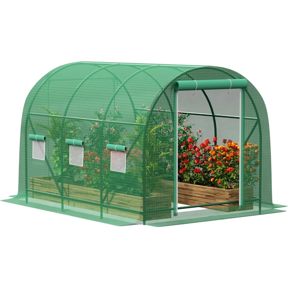 

10×7×7 FT Greenhouses for Outdoors Heavy Duty, Large Walk in Green Houses for Outside with 6 Ventilated Mesh Windows & Roll-up D
