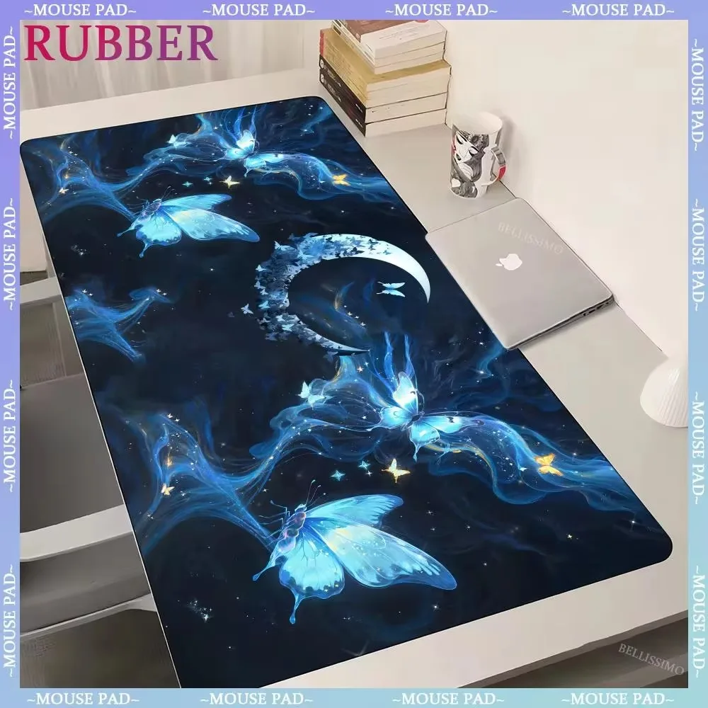 

Oversized blue butterfly gaming XXXL mouse pads non-slip lock edge desk mat suitable for office and home keyboard pad 1200*600MM