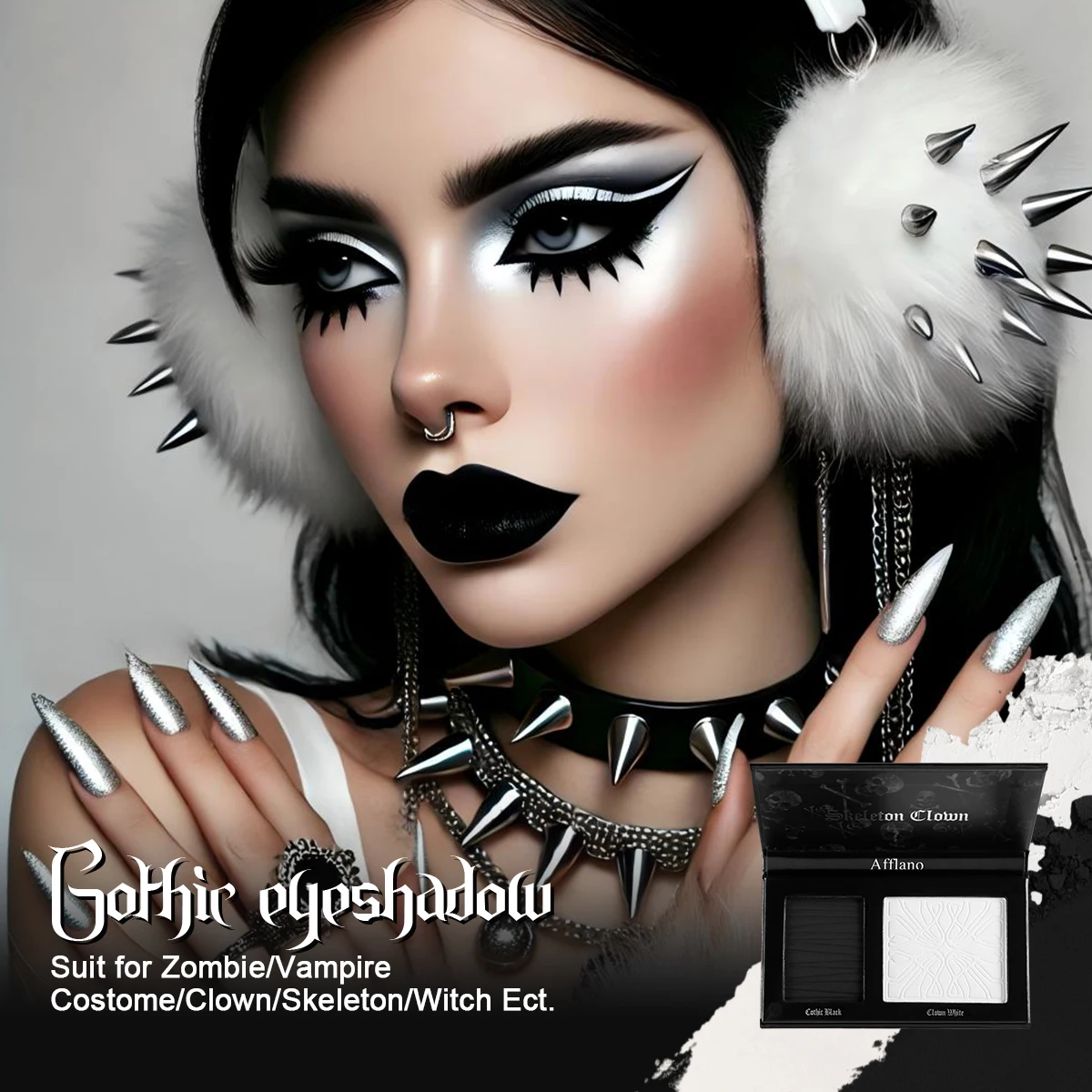 Black White Matte Makeup Palette, Halloween Black White Gothic Foundation & Eye Shadow, Makeup Smokey Eyes,Cosplay & Costume