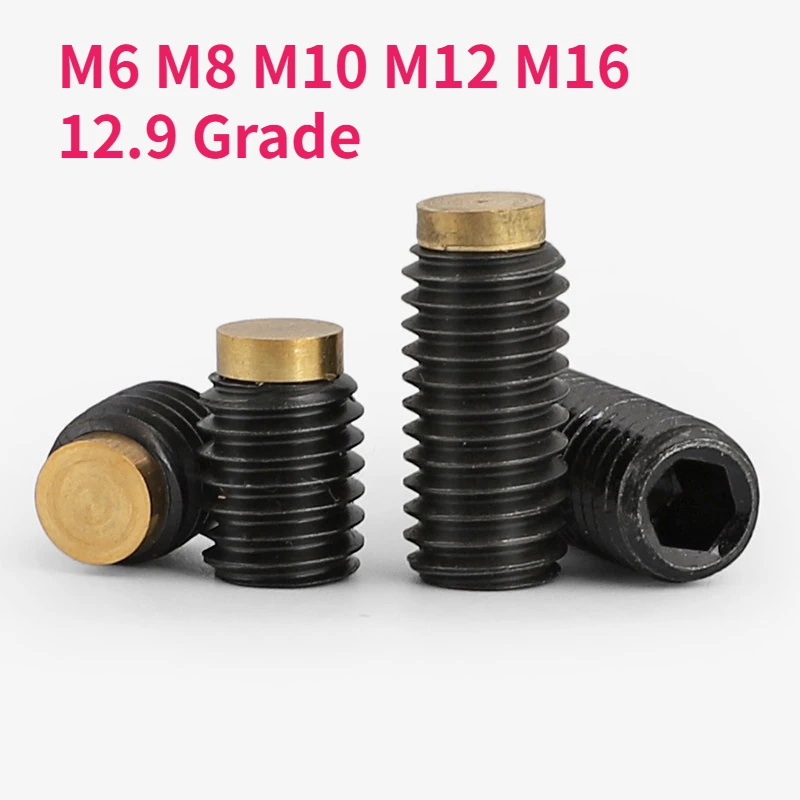 M6 M8 M10 M12 M16 12.9 Grade High-Strength Brass Tip Dog Point Grub Convex Headless Bolt Hexagon Socket Set Screw