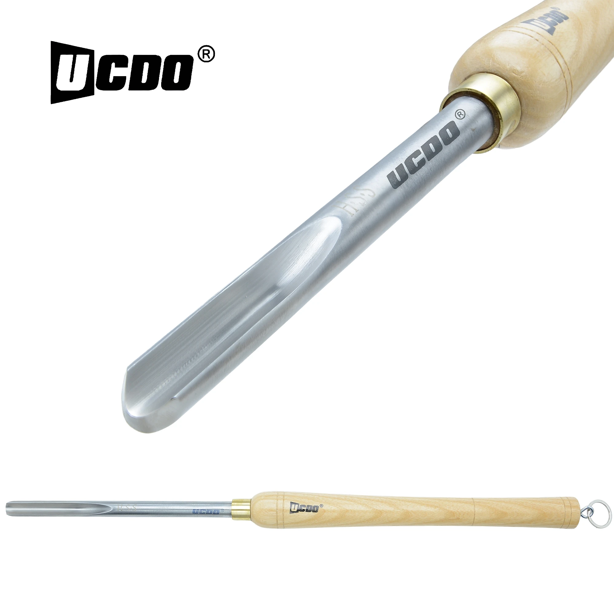 UCDO 16mm Woodturning Tools Spindle Gouge HSS V Shaped Flute Wood Turning Roughing Chisels With Hanging Loop for Lathe