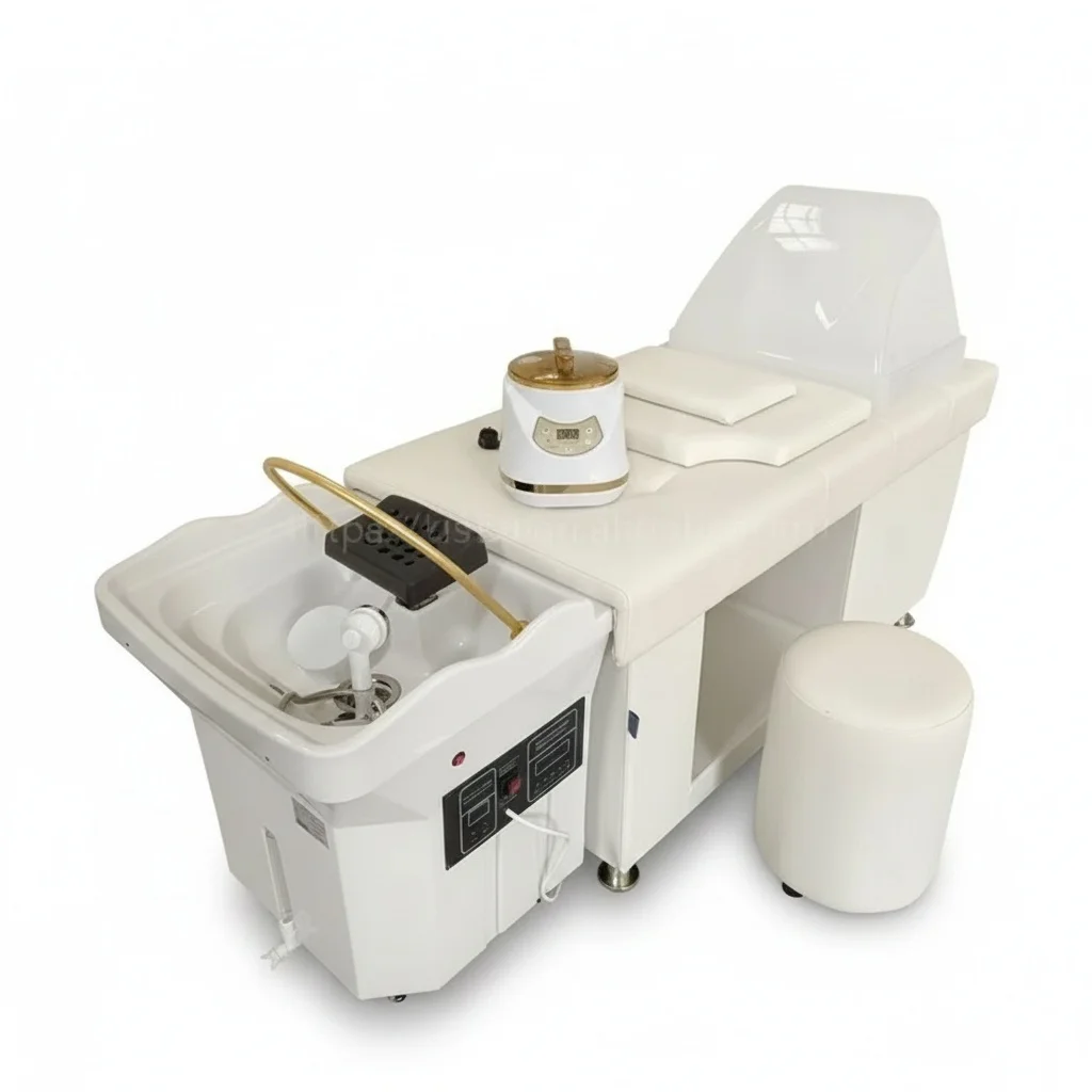 Head Spa Massage Chair, PU Leather No Plumbing Pipeless Shampoo Bed, Water Circulation Hair Washing Salon Station