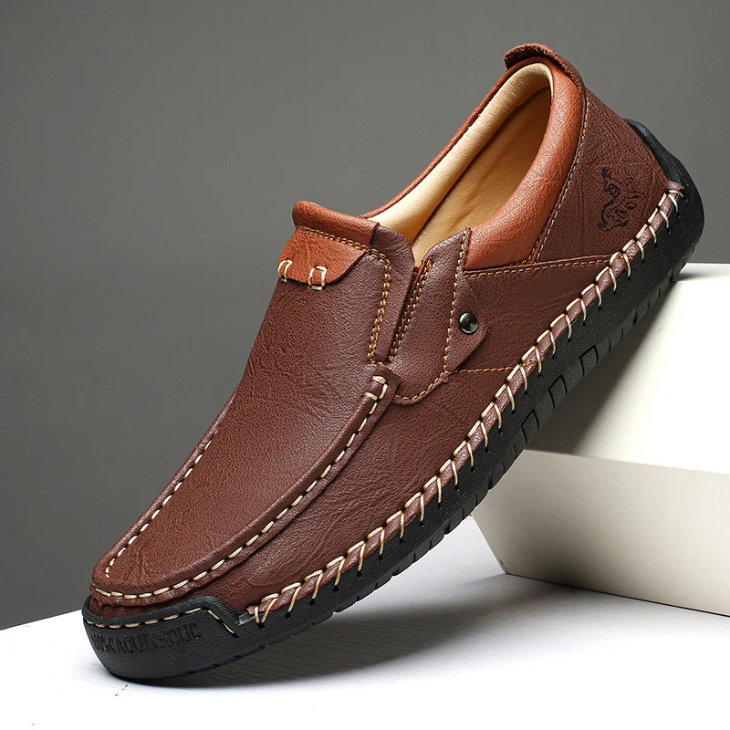 

New Fashion Men Casual Shoes Handmade Leather Loafers Comfortable Men's Shoes Quality Split Leather Flat Driving Shoes Size 48