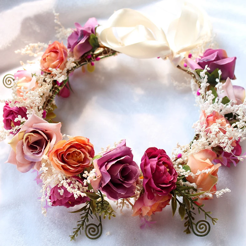 Bride Headwear Floral Wreath Sweet and Elegant Korean Style Flowers Seaside Vacation Photos Hair Accessories Garland