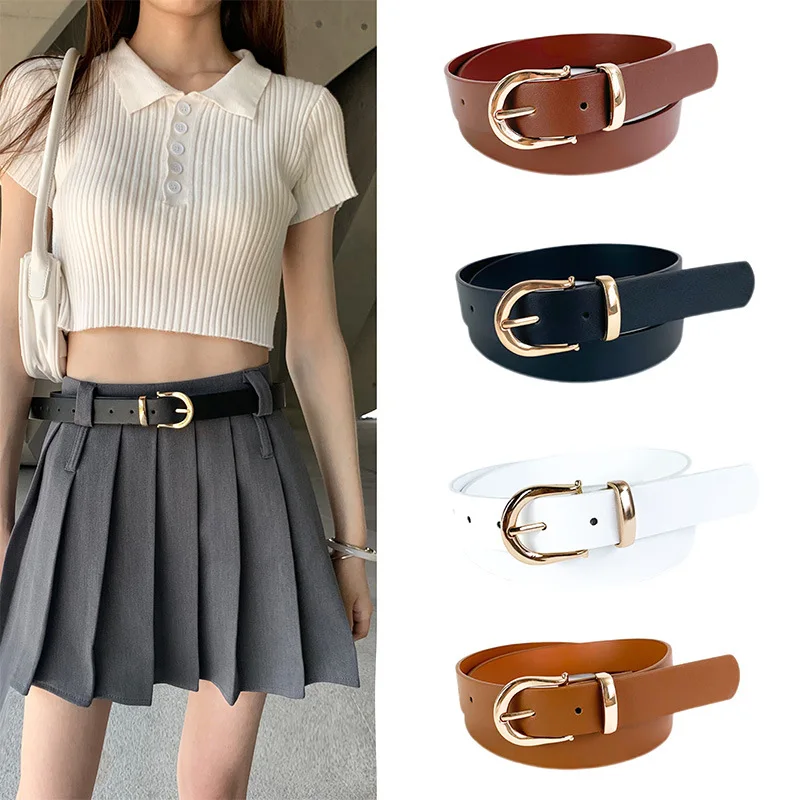 Black belt fashion luxury brand women's retro strap women's belt PU women's belt square buckle needle buckle jeans