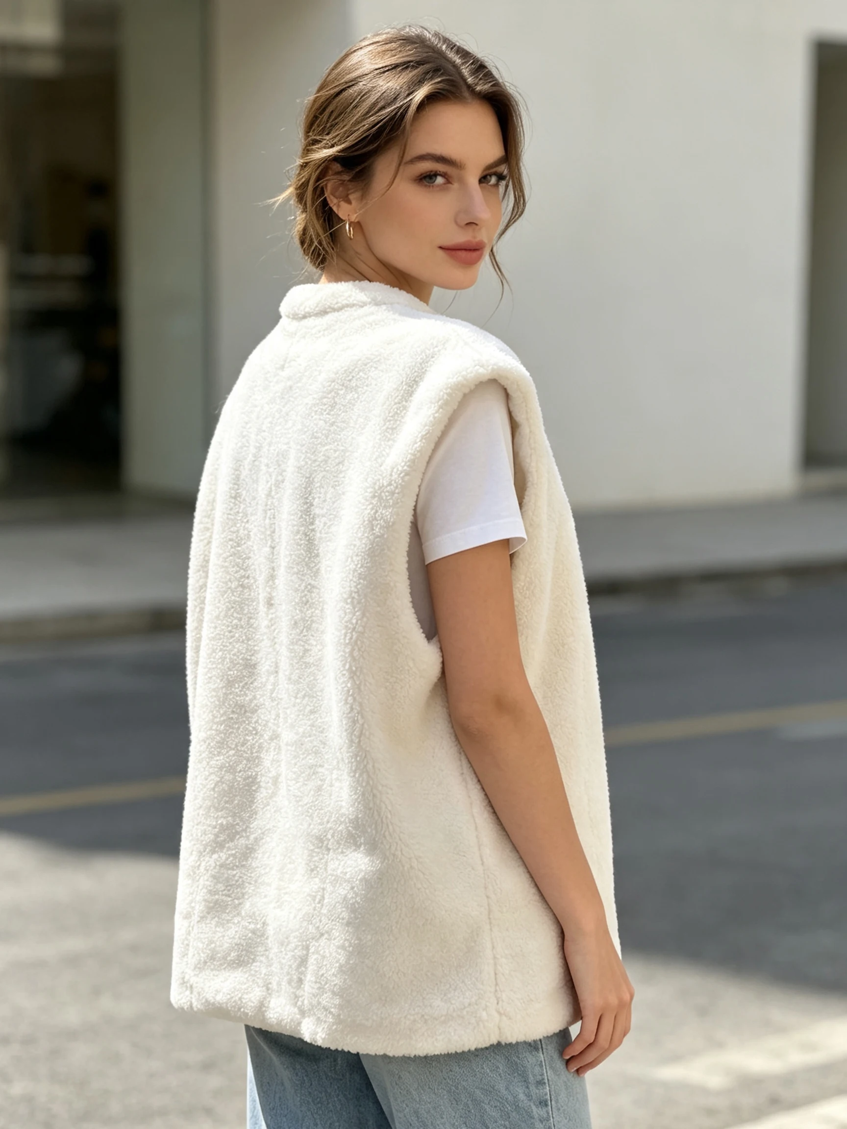 Ladies Casual Autumn Winter Versatile Simple Furry Vest Fashionable Outerwear for All Seasons