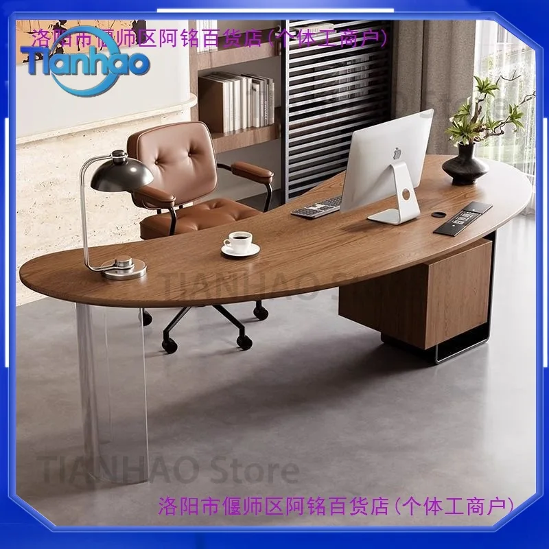 Walnut Colored Cashew-Shaped Office Desk for Italian Minimalist Luxury Solid Wood Computer Desk Writing Desk Designer