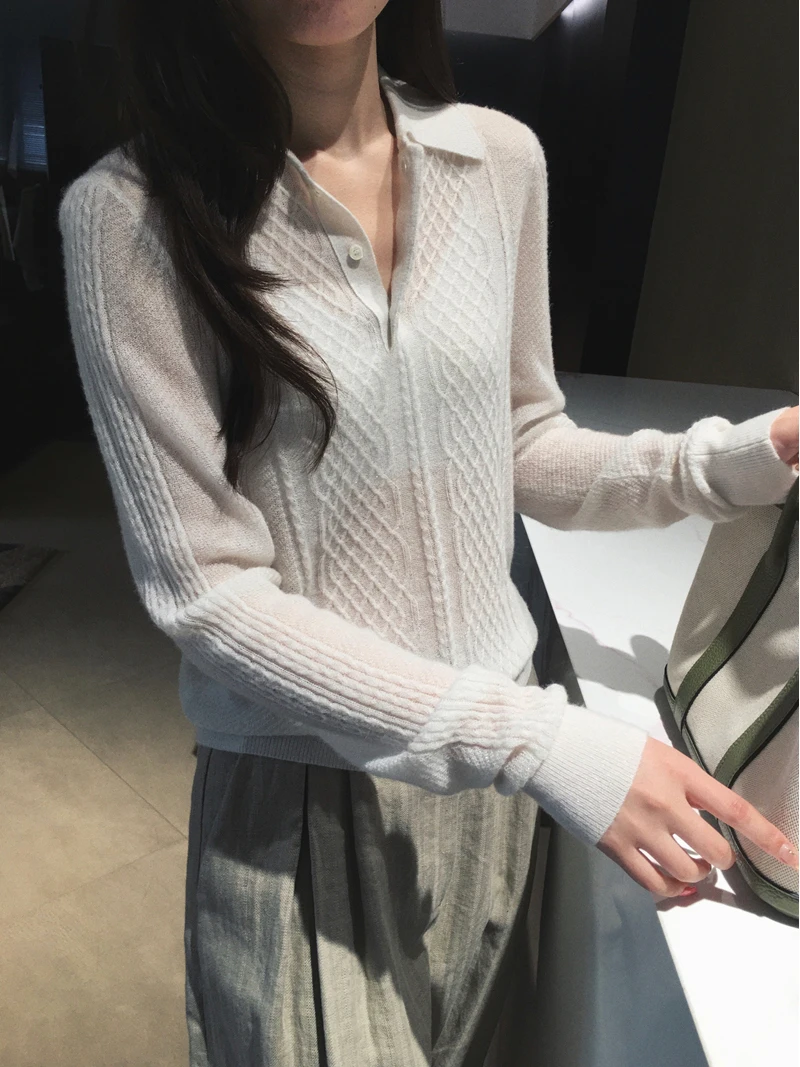 

Cuijia Herbalife Neck Knitted Sweater Shiny Silk Thread Hook Flower Design Ultra Fine Woolen Women's Fashion Spring Wear