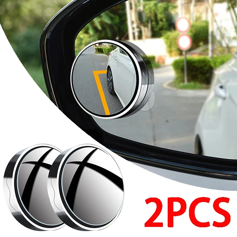 2PCS Car Suction Cup Mount Adjustable Auxiliary Rear View Mirror 360 Degree Rotation Wide-angle Round Frame Blind Spot Mirror