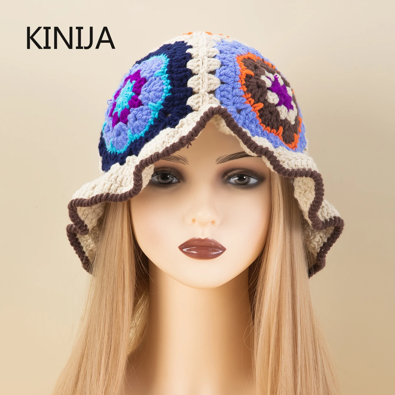 Winter New Hand Crocheting Flower Bucket Hat for Women Korean Fashion Ins Multicolour Retro Beanies Girls Wool Knitted Skull Cap