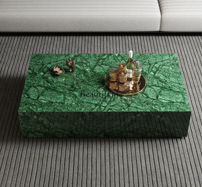 Italian Style Light Luxury Modern Simple Square Imported Natural Indian Green Marble Tea Table