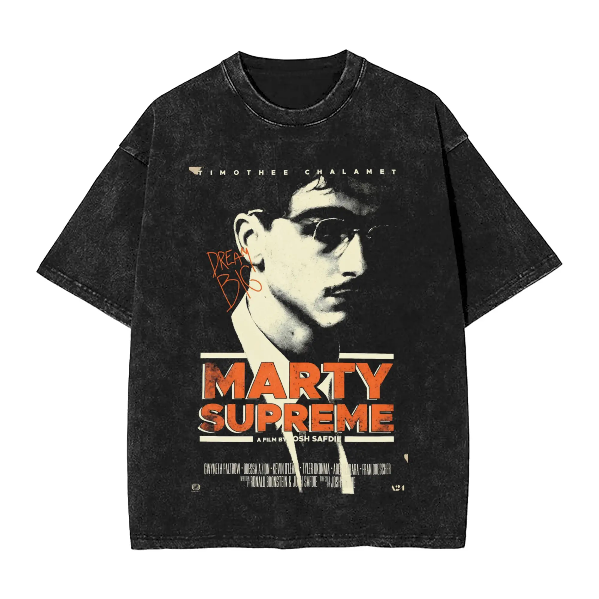 Marty Supreme Film Vintage Washed T Shirt Men's 100%Cotton Tops Print Ping Pong  Crewneck Short Sleeve