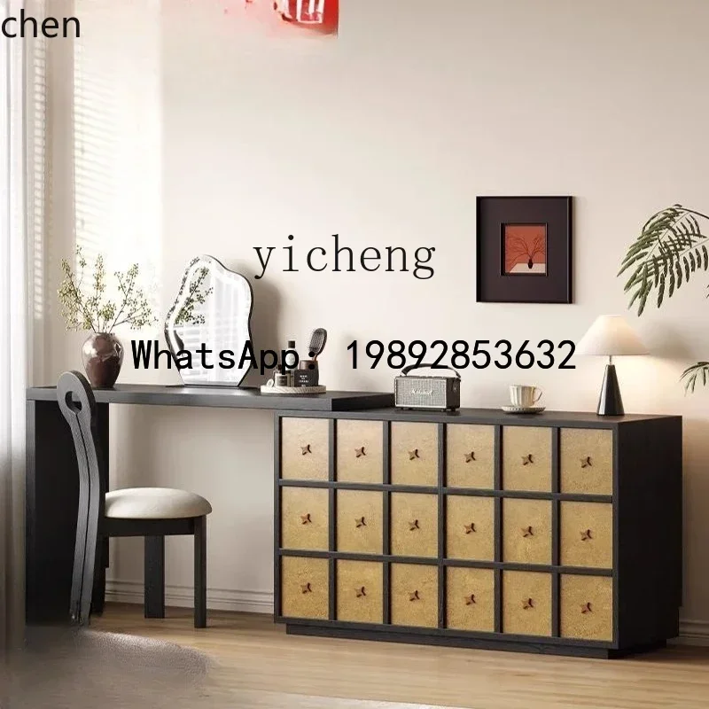 

H1 dresser retro wind bucket cabinet integrated retractable solid wood makeup table bedside storage cabinet