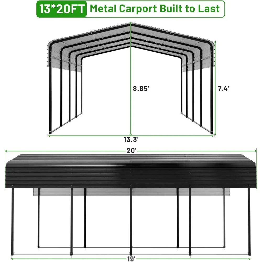 13 x 20 FT Metal Carport with Heavy Duty Galvanized Steel Roof & Metal Frame, Metal Car Garage, Sturdy Canopy Shelter