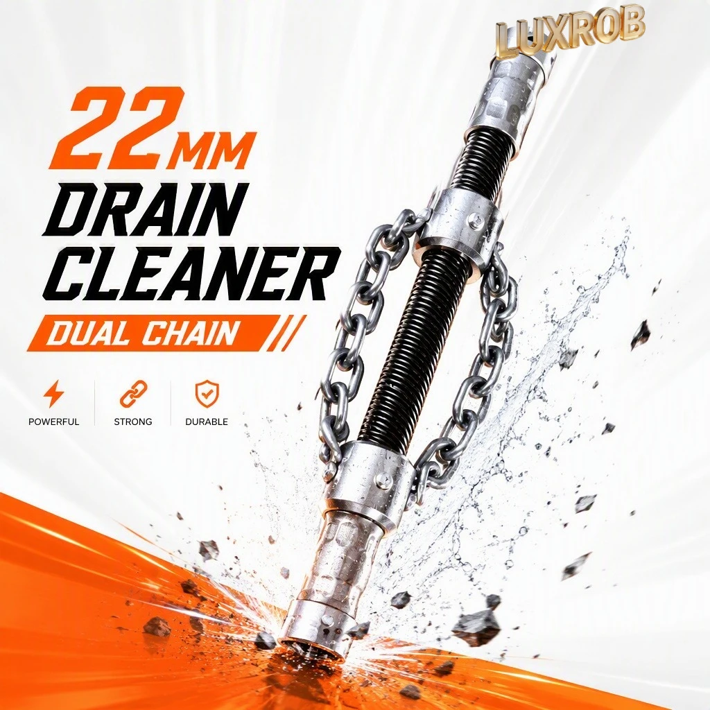 22mm Dual Chain Drain Cleaner Head 65Mn Manganese Steel Galvanized Anti Rust Adjustable Sewer Pipe Dredge Auger Plumbing Tool