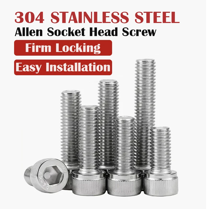 M1.4 M1.6 M2 M2.5 M3 M4 M5 M6 M8 A2-70 304 Stainless Steel Hexagon Hex Socket Cap Head Bolt Allen Socket Head Screw（DIN912 ）