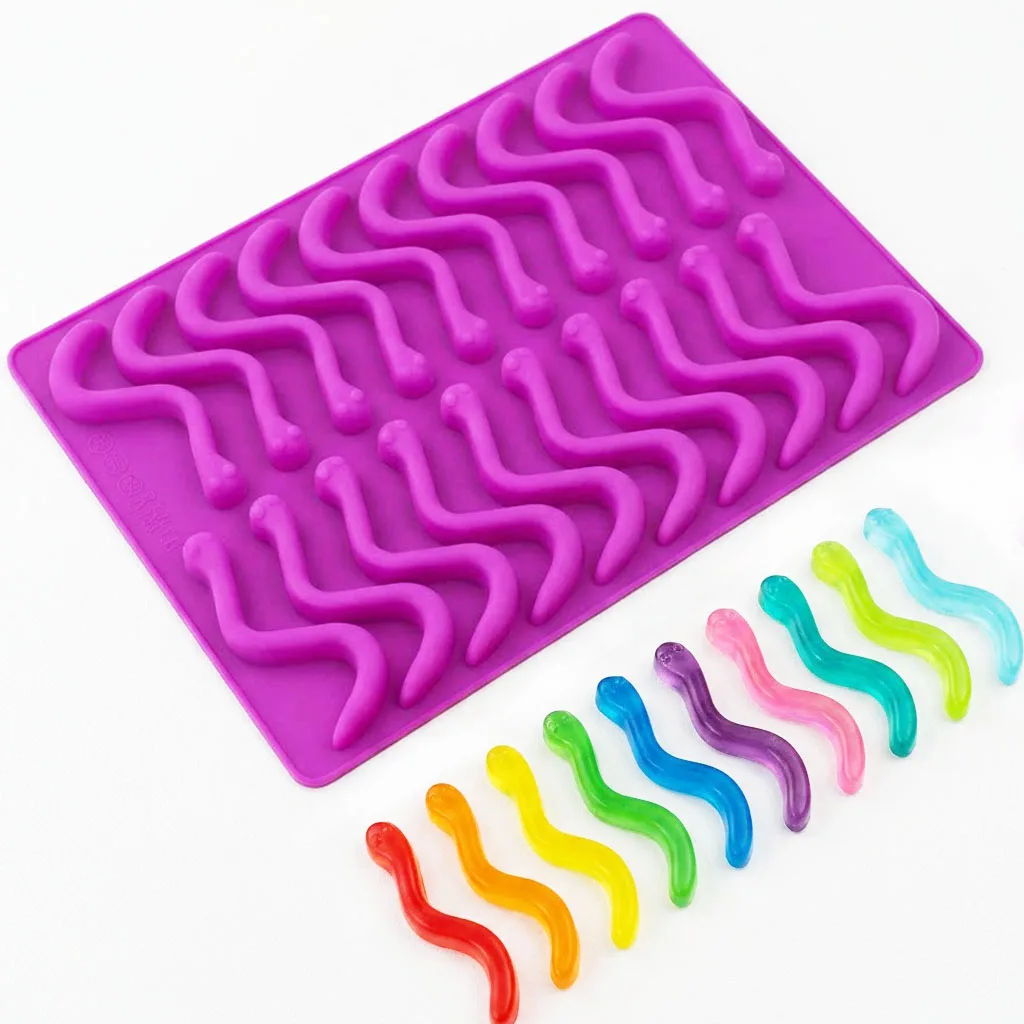 20-Cavity Silicone Mold Funny Snake Worm Mould for Chocolate Candy Ice Cube Jelly DIY Baking Tool