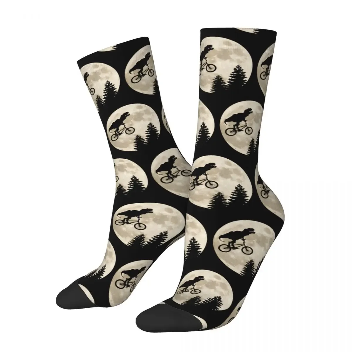 

Vintage T Rex Flying Over The Moon Men's compression Socks Unisex Street Style Pattern Printed Novelty Crew Sock