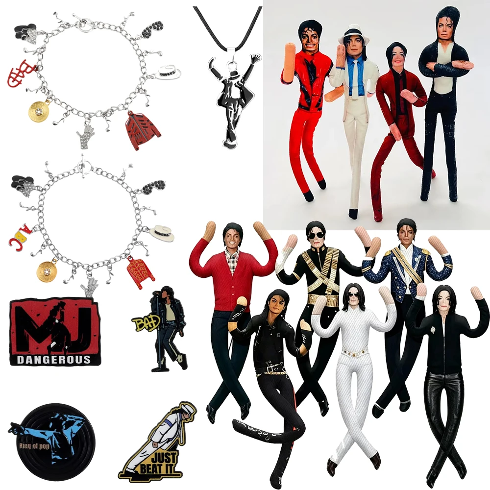 Michael Jackson Charm Bracelet King of Pop Bracelet with Hat Glove Sunglasses BAD ABC Record Coat Pendant Memorial Jewelry Gift