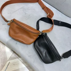 Genuine Leather Handmade Top Layer Cowhide Chest Bag Women Single Shoulder Crossbody Bag Lady Small Bag Sports and Leisure Style