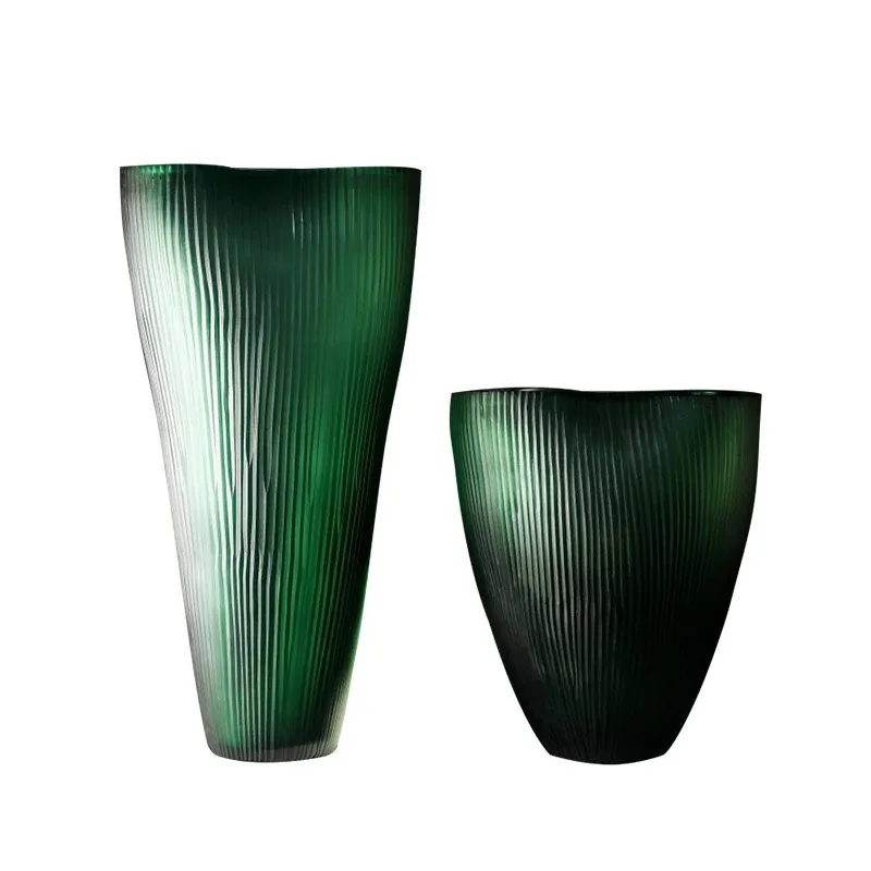 American dark green grinded glass vase ornament, living room flower arrangement table, dried flower floor Nordic decoration