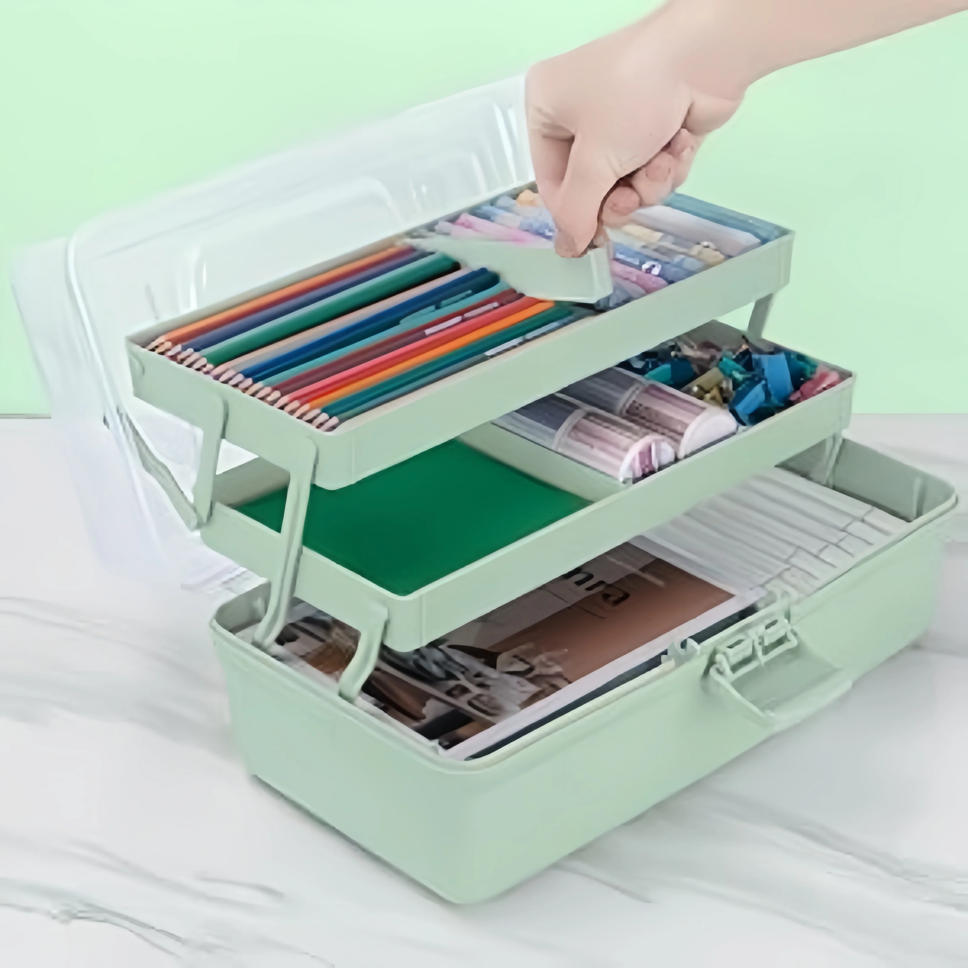 

3-layer plastic partition storage box technology storage container and portable handheld storage container with adjustable