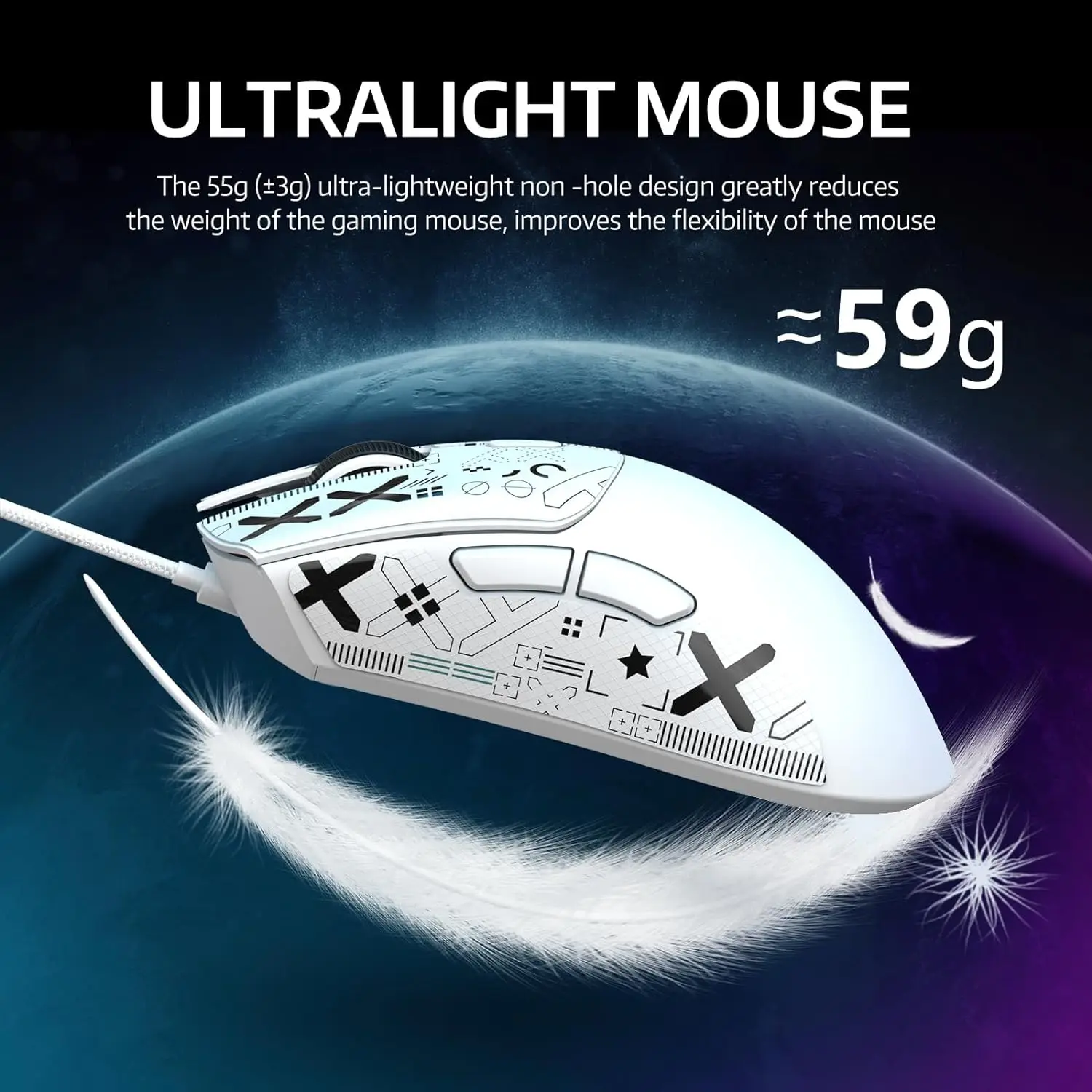 Imagem -05 - Ataque-wireless Tri-mode Gaming Mouse Bluetooth com Fio Leve Adesivos Antiderrapantes Sensor Paw3311 24 Ghz r1 59g