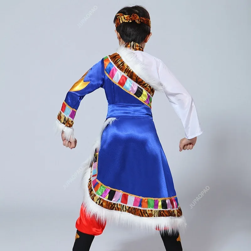 O Zang ou Tibetan People Dance Show Roupas e Acessórios para Homens e Crianças, Vestuário Mongol, Performance de Palco Masculino