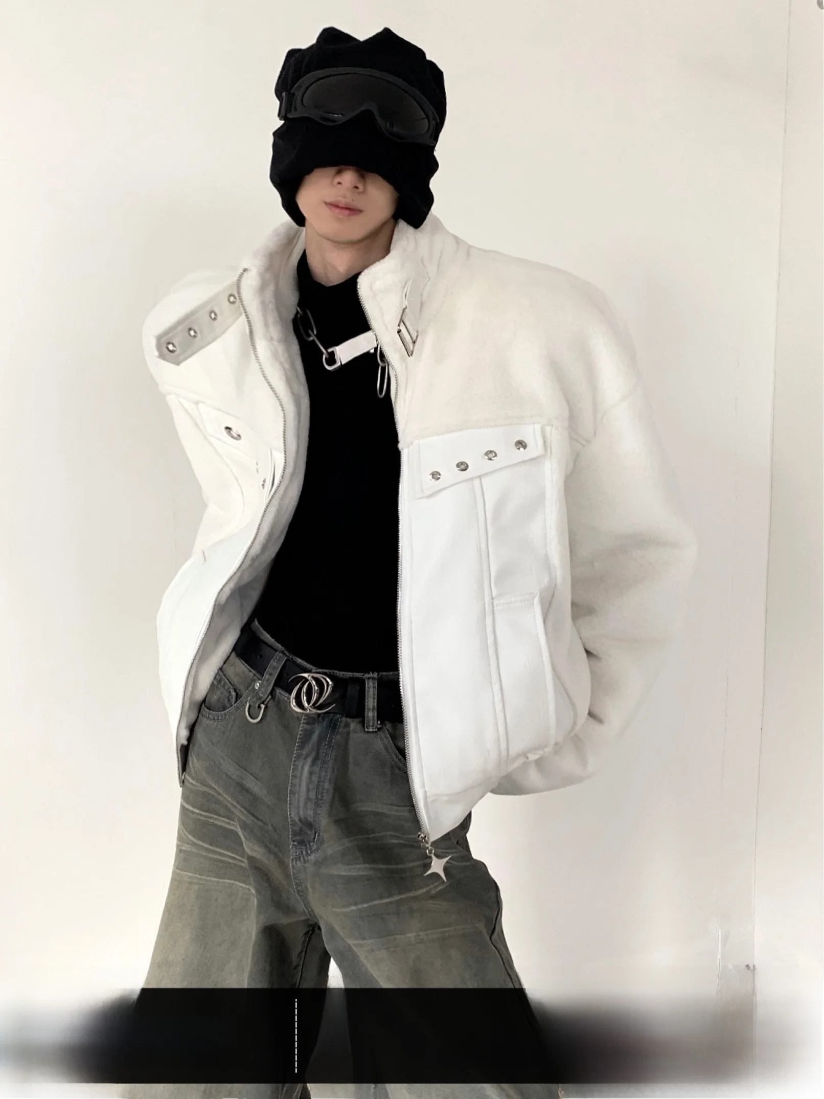 Autumn Mountain Wind Thickened Men's Jacket White Fur Leather Integrated Mink Fur Plush Outerwear Winter Warm Cotton Coat
