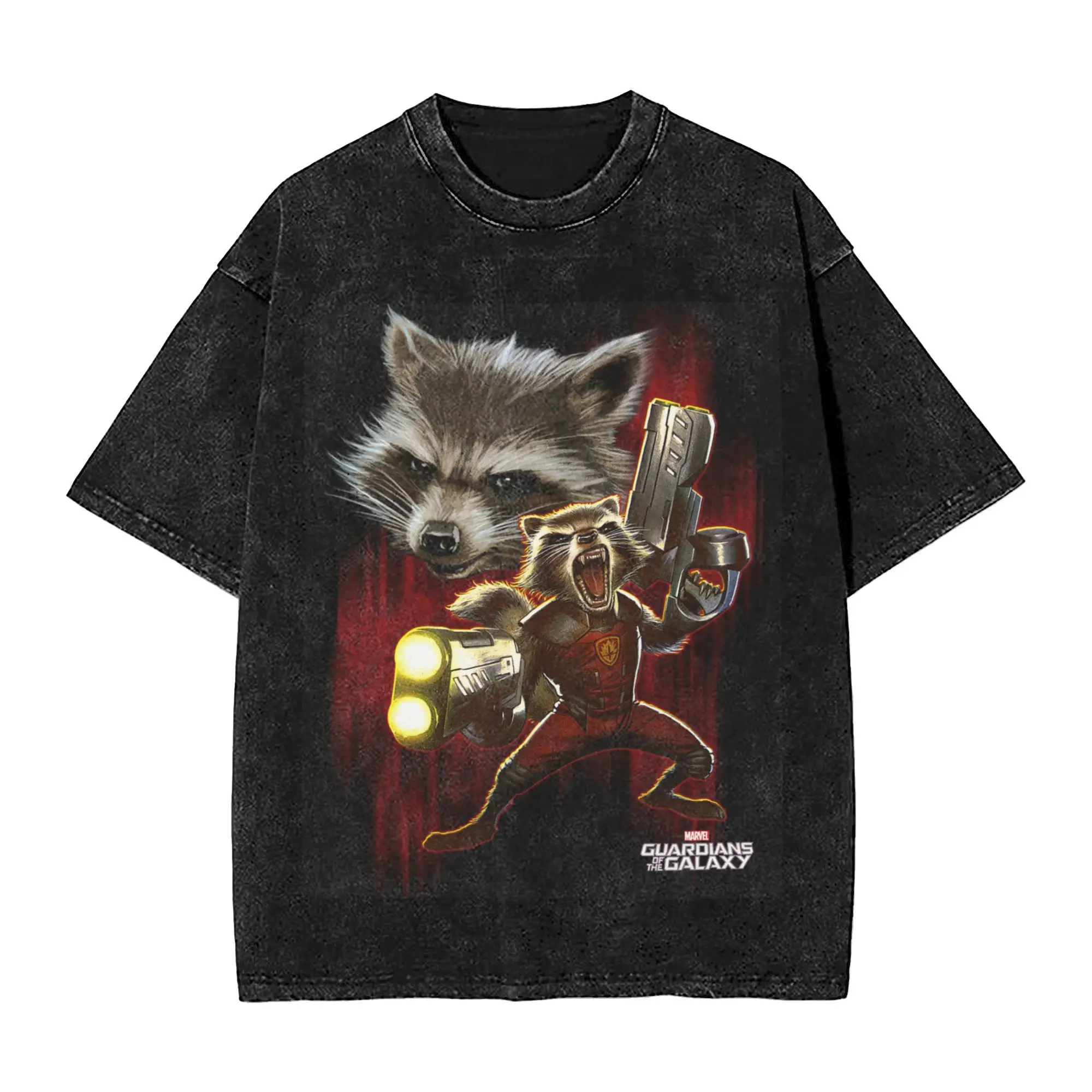 Rocket Racoon Guardians Of The Galaxy T Shirts Hip Hop Washed Short Sleeve Oversize T-Shirt  Vintage Men Women Streetwear  Tees