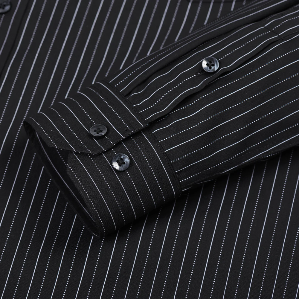 Camisa masculina listrada xadrez manga comprida com bolso no peito – camisas casuais leves e elásticas com botões perfeitas para todas as estações