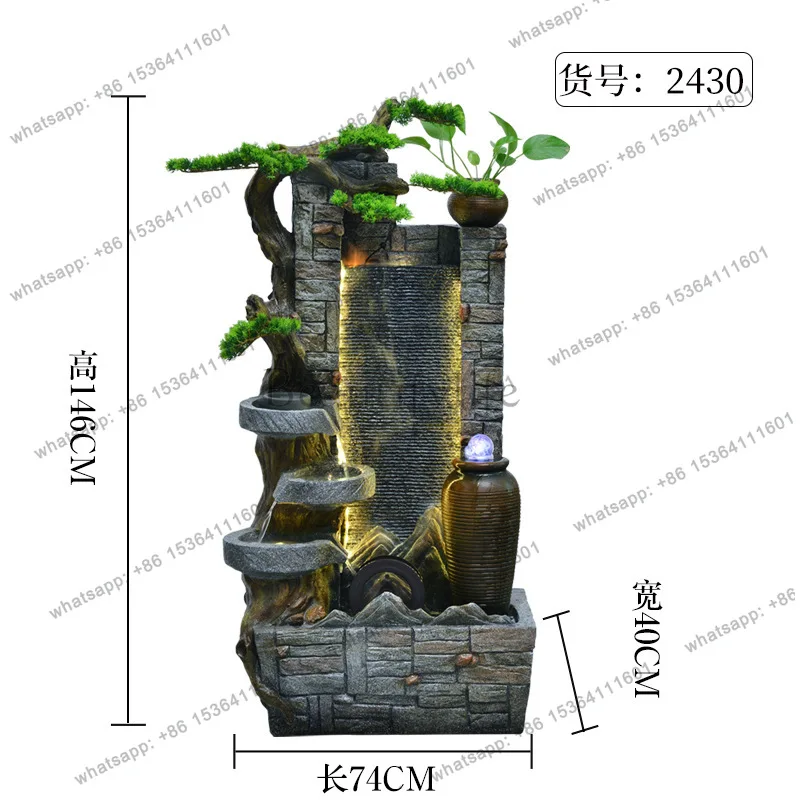 Large Water Curtain Wall Flowing Water Screen Living Room Partition Stone Mill Fountain Ornament Feng Shui Wheel Rockery