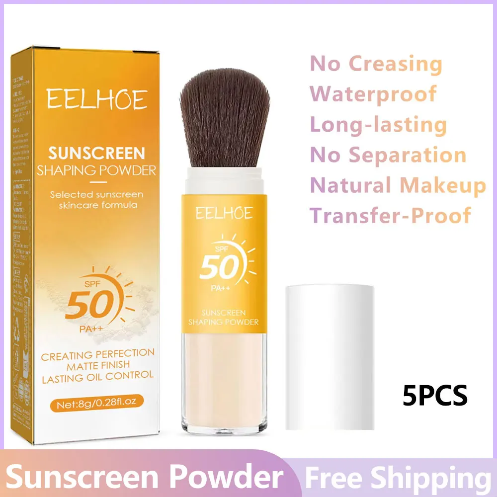 5pcs Sunscreen Loose Powder Natural Lightweight Breathable No Creasing Waterproof Longlasting No Separation Spf50 Setting Powder