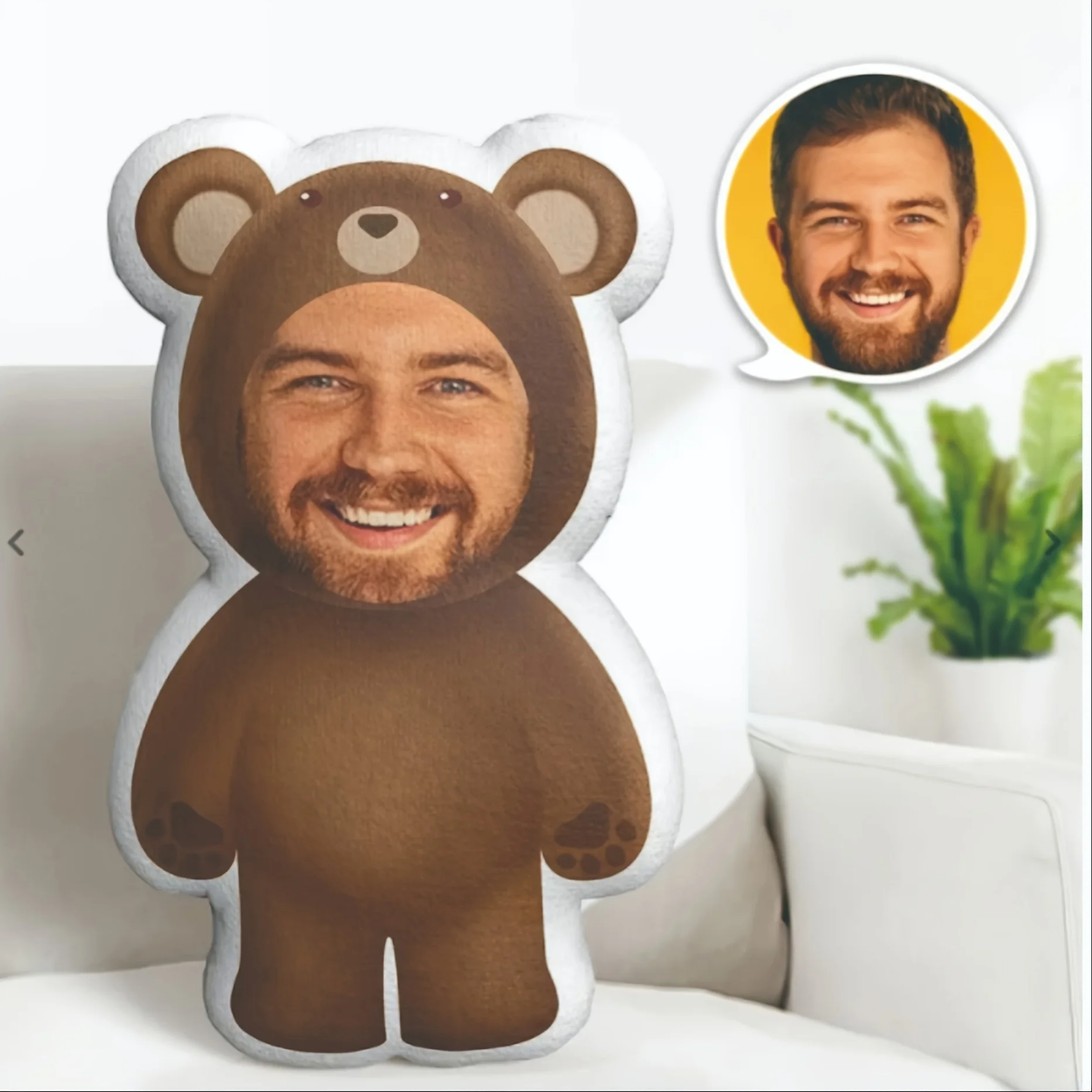 1PC Custom Photo Teddy Bear Pillow Personalized Face Plush Cushion Custom Human Image Throw Pillow Home Sofa Decor Unique Gif