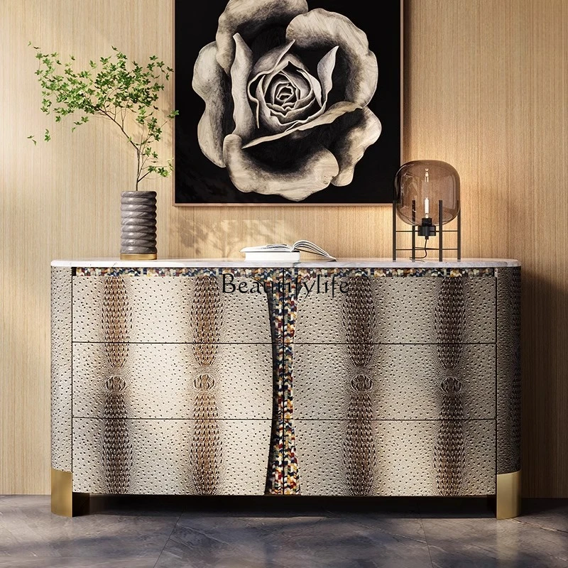 

03 Light luxury dining side cabinet Italian senior villa bedroom marble bedside storage entrance cabinet