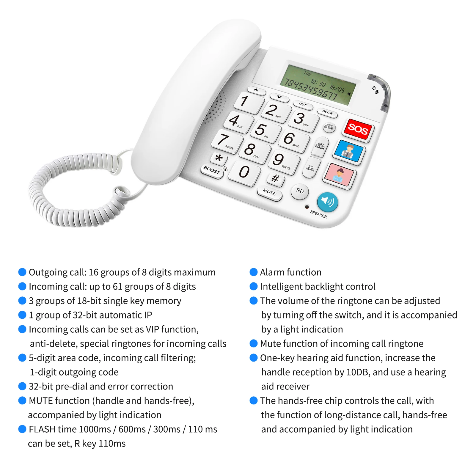 Corded Phone with Big Button Desk Landline Phone Telephone Support Hands-Free/Redial/Flash/Speed Dial/Ring Volume Control