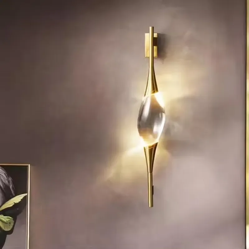 New Design Modern Full Copper Gold Crystal LED Wall Light for Living Room Home Hotel Decoration view 4