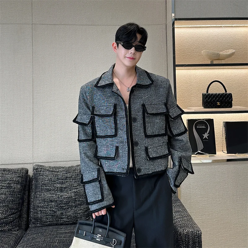 

Sle Men's ort Jaet Spring New Retro High-End Multi-ket Little Fraance Wind Coat Cool And Haome