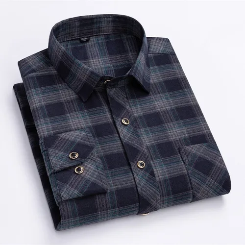 2024 nueva moda camisa a cuadros para hombres de manga larga de algodón de ajuste Regular camisas de franela casuales para hombres ocio otoño blusa masculina ropa