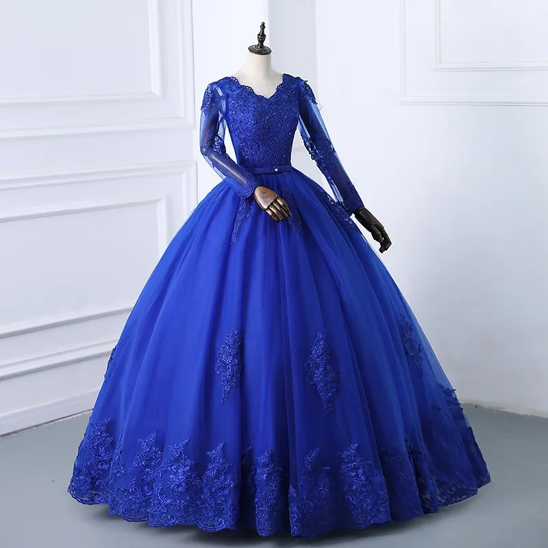 2024 Long Sleeve V Neck Quinceanera Dresses Elegant Belt Lace Ball Gown Luxury Party Prom Dress Plus Size Vestidos Customized